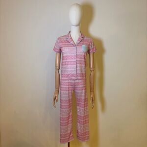 Isotoner Girls Pink Fair Isle Pajama Set Size 7/8 - Like New!